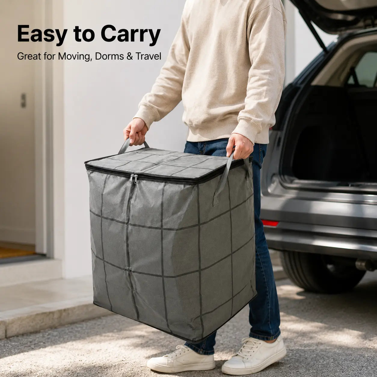 Spacious Moving Storage Bin for Quilts & Bedding