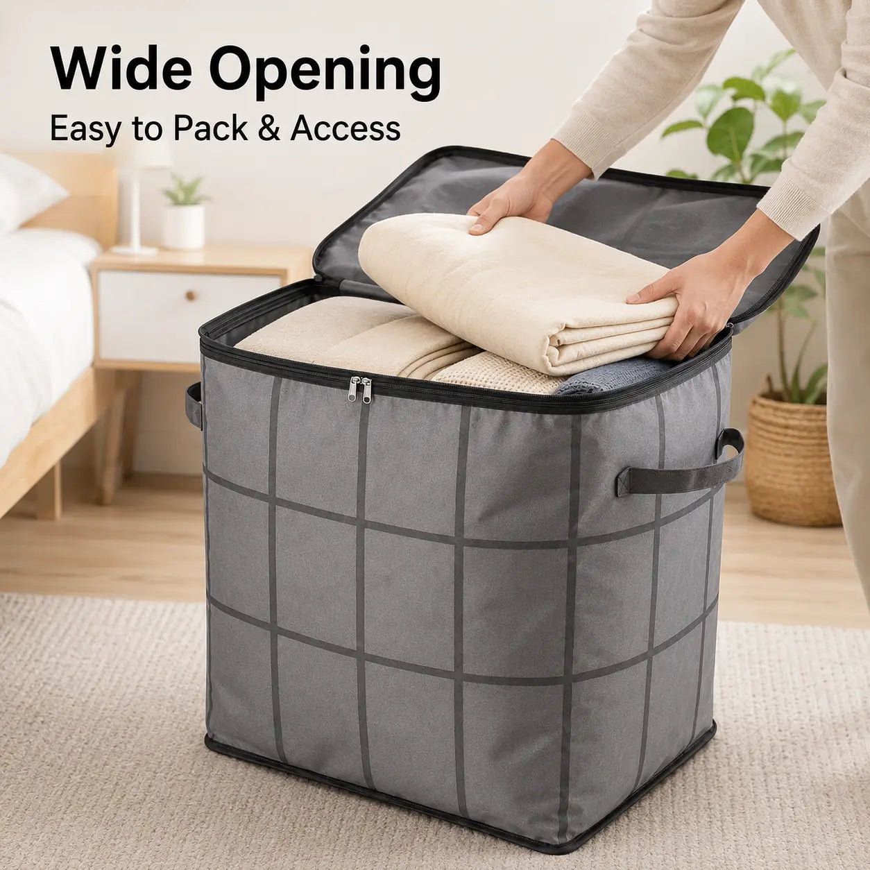 Spacious Moving Storage Bin for Quilts & Bedding