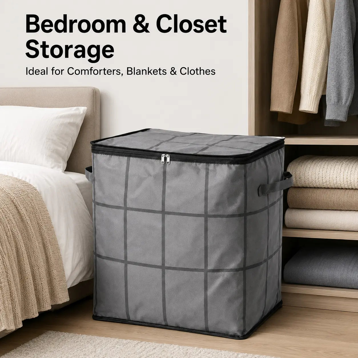 Spacious Moving Storage Bin for Quilts & Bedding